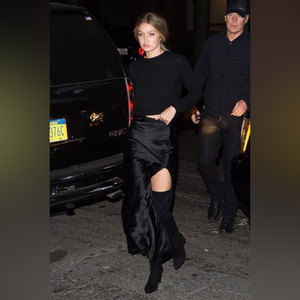 COPY - Beautiful Nili Lotan skirt seen on Gigi Hadid Black Satin Maya Maxi Skirt
